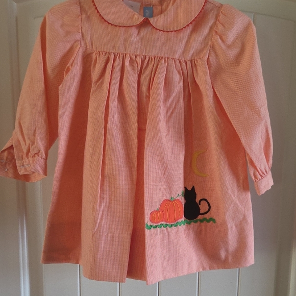 Orange Kids Casual Dress with Cat and Pumpkin Design - Picture 1 of 5
